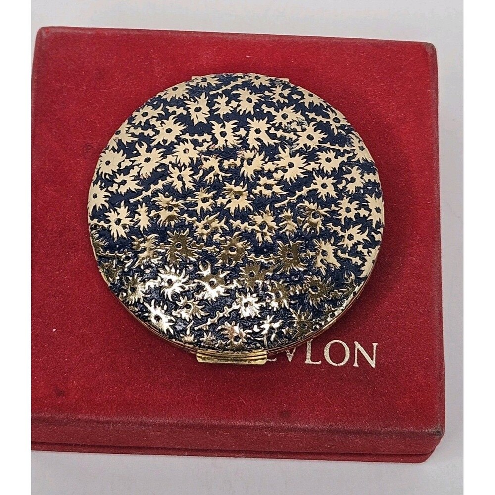 Vtg Revlon Moon Drops Demi Makeup Compact w/ Box Van Cleef & Arpels Blue Floral - Picture 2 of 6